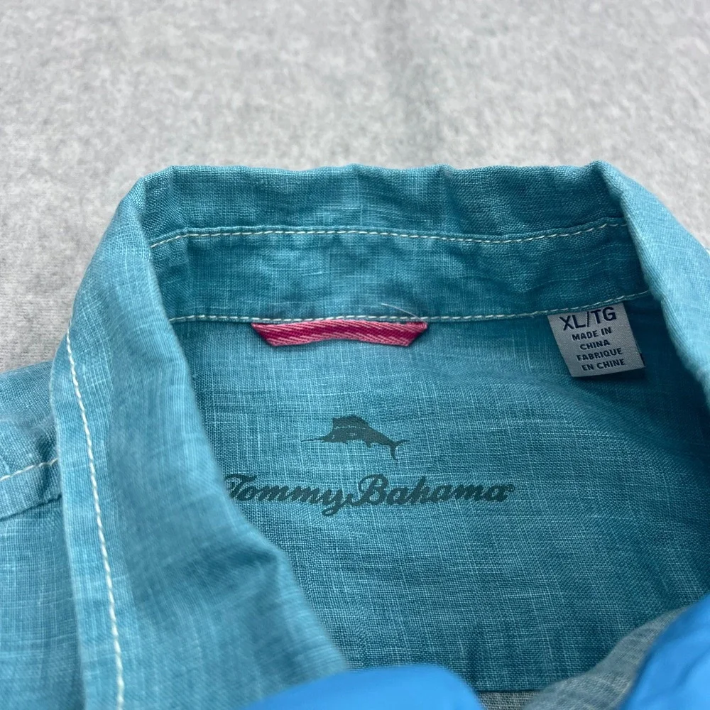 Tommy Bahama Sea Glass Breezer Shirt Men's XL Teal Blue 100% Linen Button‎ Up